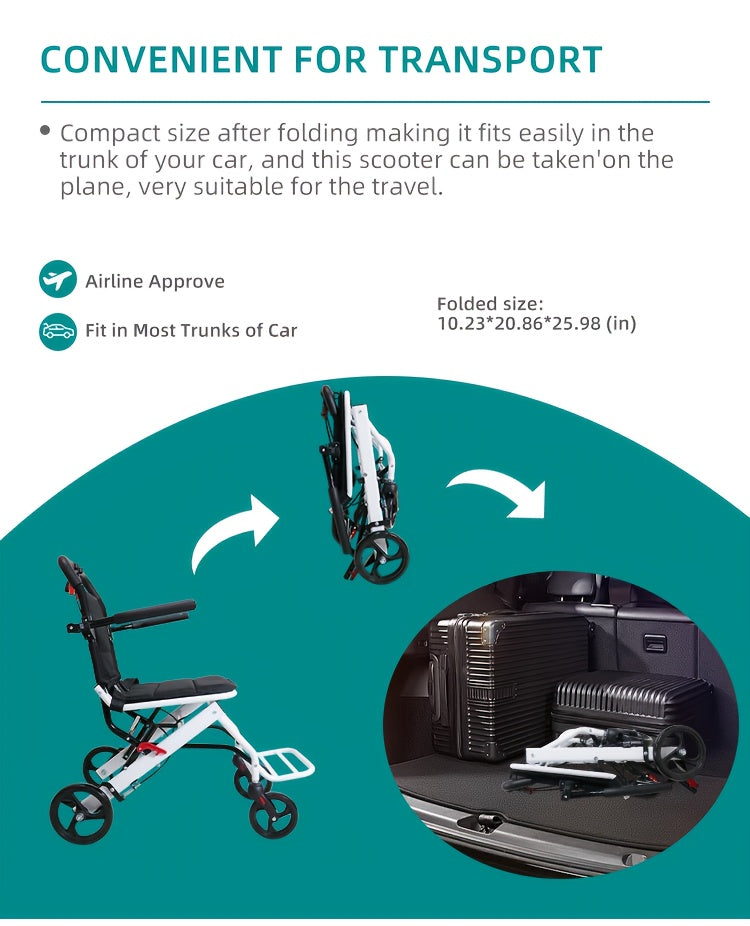 Foldable Hand-Operated Wheelchair, Lightweight Foldable Transportation Large-Sized Wheelchair, Lightweight Foldable Adult Wheelchair, Portable Adult Baby Stroller, Suitable for People, Older Adults, And Adult Travel Use