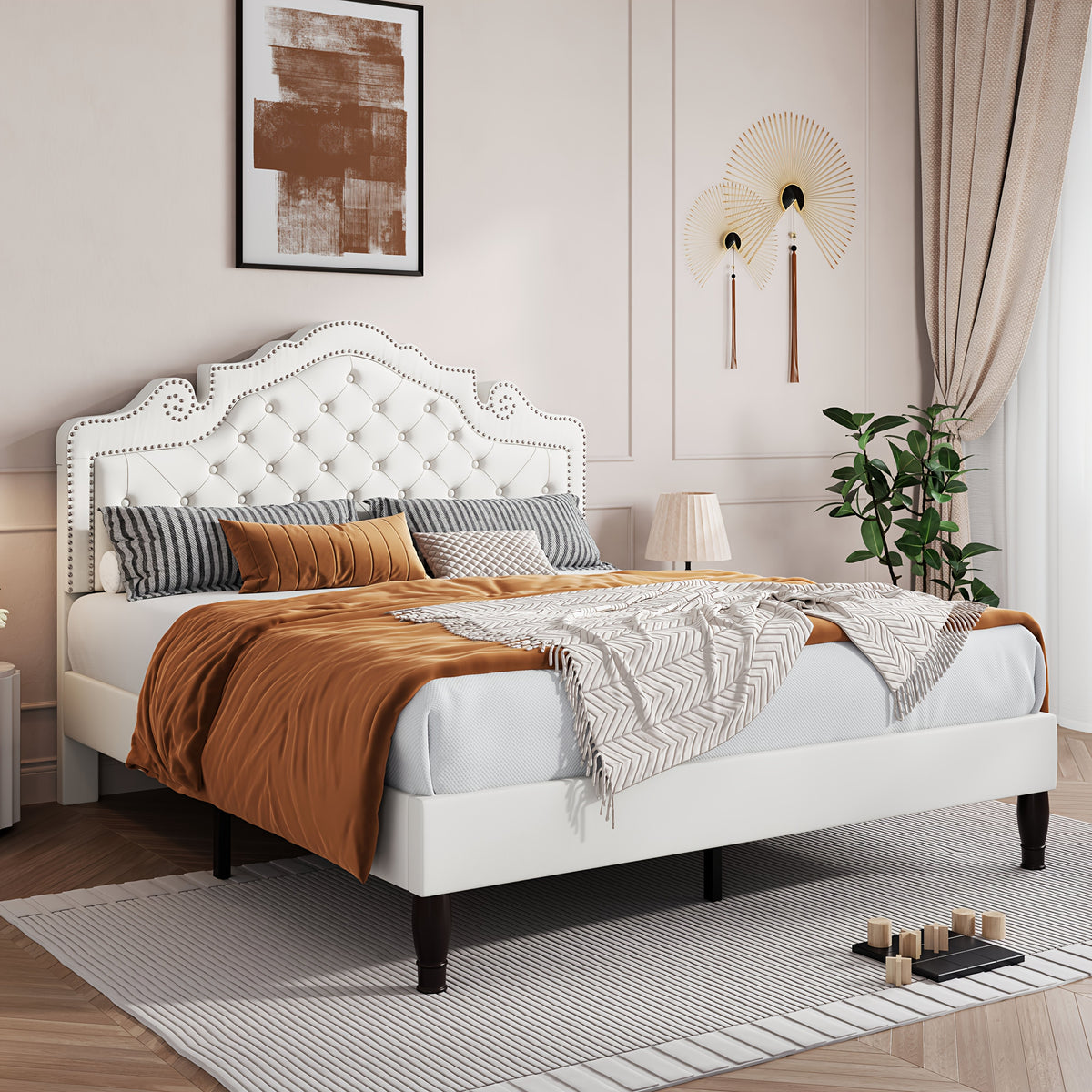 HOOMIC Full/Queen/King Size Bed Frame with Adjustable Velvet Tiara Headboard, Upholstered Diamond Button Tufted Platform Bed, Wooden Slats Support, No Box Spring Needed, Easy Assembly, Black