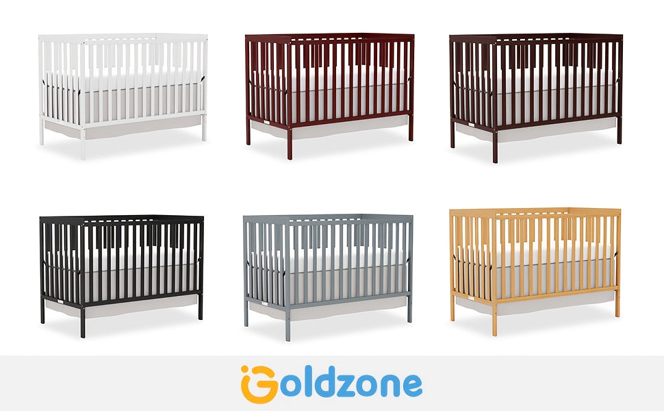 Goldzone Crib 5in 1 Convertible, Wooden Newborn Essentials Convertible to Toddler Bed, Sofa Bed and Full Size Bed, Baby Cribs with 4 Adjustable Bases for Nursery Decor, Baby Stuff Clearance, Item Weight: 37lbs, Maximum Weight Recommendation: 50lbs