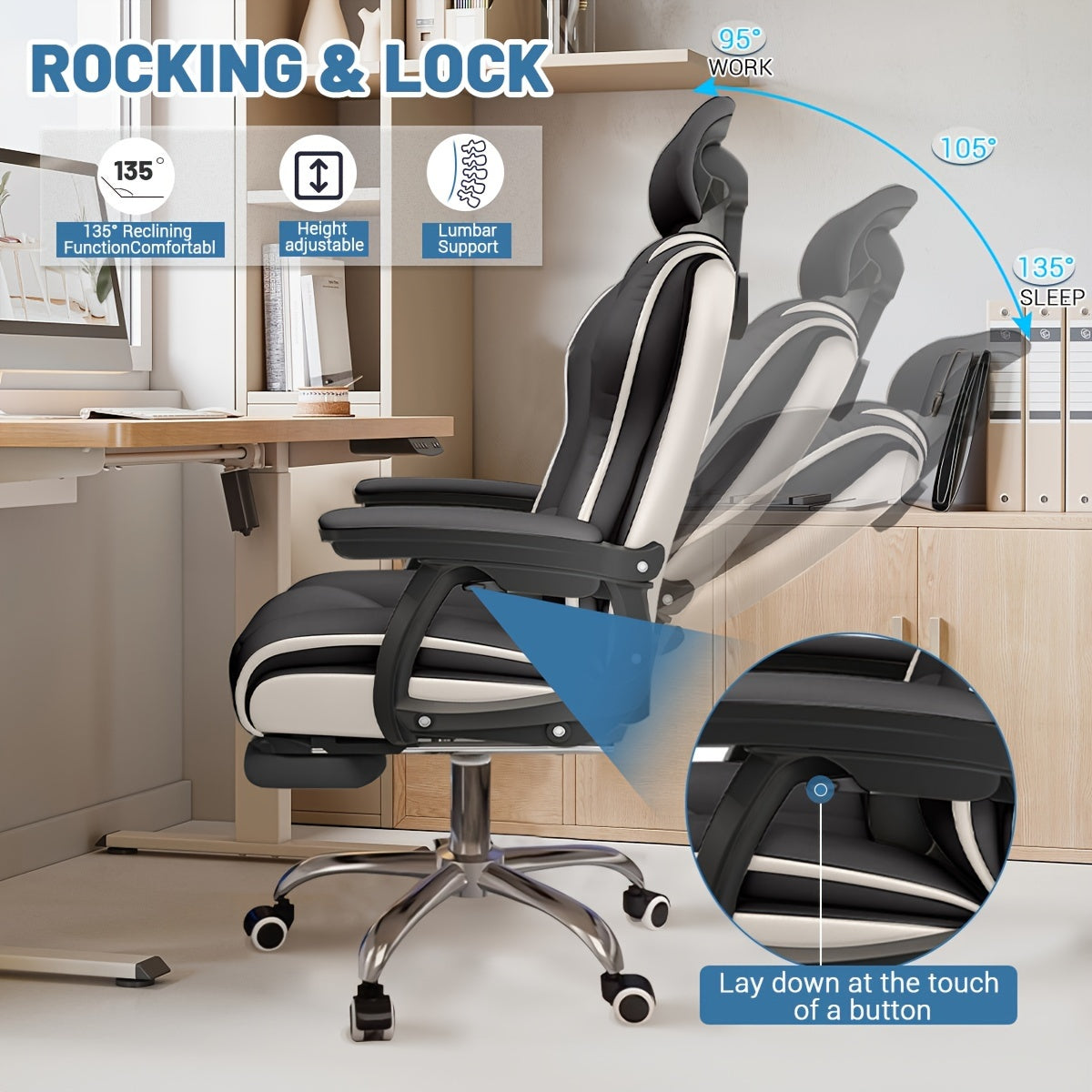 Advanced Computer Chair Home Desk Chair Ergonomic Height Adjustable Chair, Long Chair Armrest-advanced Office Chair Adjustable Height