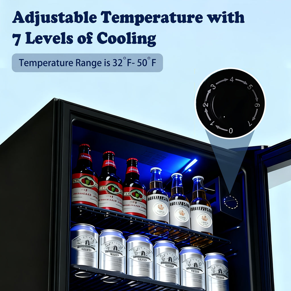 Beverage Fridge, Mini Fridge With Glass Door, Beverage Cooler Refrigerator, Wine Drink Beer Cooler, Adjustable Shelves & Temperature Control