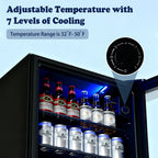 Beverage Fridge, Mini Fridge With Glass Door, Beverage Cooler Refrigerator, Wine Drink Beer Cooler, Adjustable Shelves & Temperature Control
