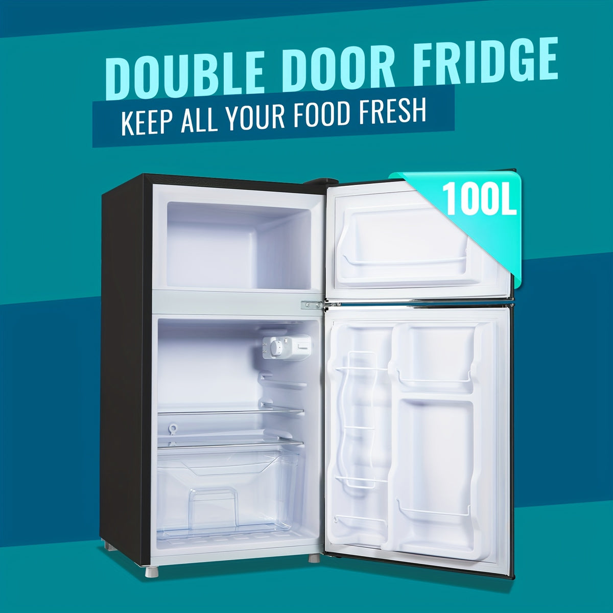 3.8 Cu.Ft Mini Fridge with Freezer, Double Door Compact Refrigerator with Adjustable Thermostat, Removable Shelves, Low Noise, Mini Fridge with Top Freezer for Bedroom, Office, Dorm, RV