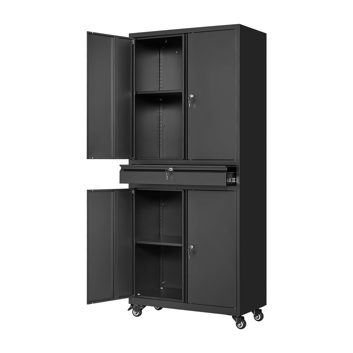 73" Heavy-Duty Steel Garage Storage Cabinet with Lockable Doors & 4-Wheel Mobility System, 1-Drawer Tool Cabinet with Spacious Work Surface - Modern Floor-Standing Design for Home Garage Organization, Workshop Storage, Assembly Required (Locks Not Include