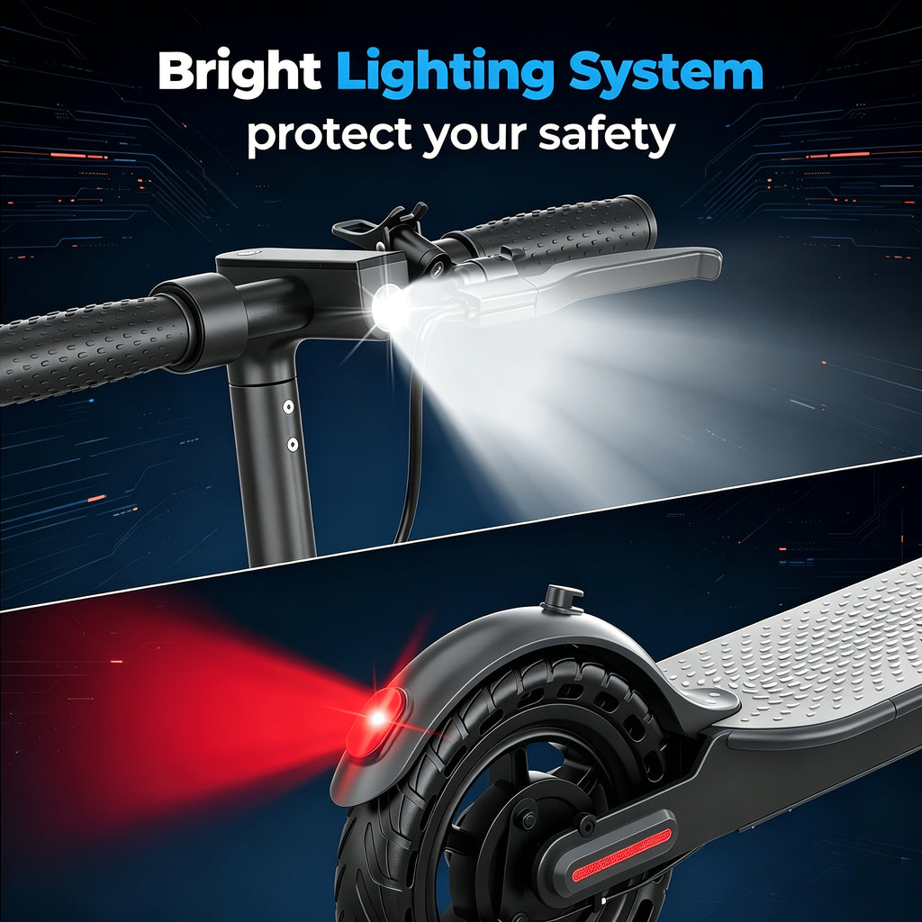 Quick Fold Adult Electric Scooter 350W Motor, 8.5" Anti-Slip Solid Tyres, 19MPH Max Speed with 3 Speed Modes, Reinforced Brake, Tough Aluminum Alloy Body, 265LBS Capacity, Built-In Safety Bell, Smart APP & LCD Dashboard, with Headlight Taillight