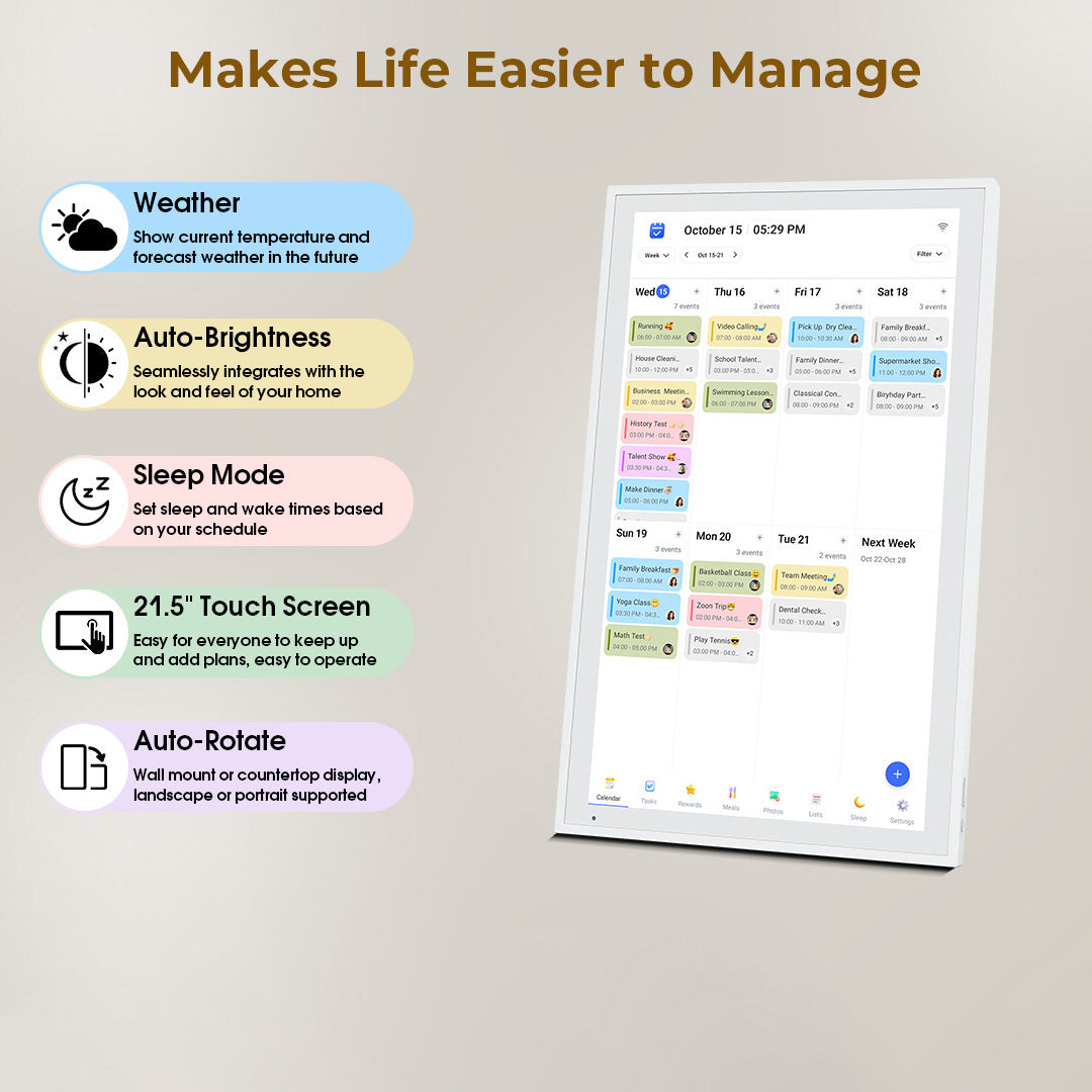 Digital Calendar Software, Size 10.1 Inches - An Interactive Online Scheduling Tool with A Color Grid, Recurring Events And Management Functions, No Installation Required, Including A Kit Of Nails, Supports, Electronic Pens, Etc.