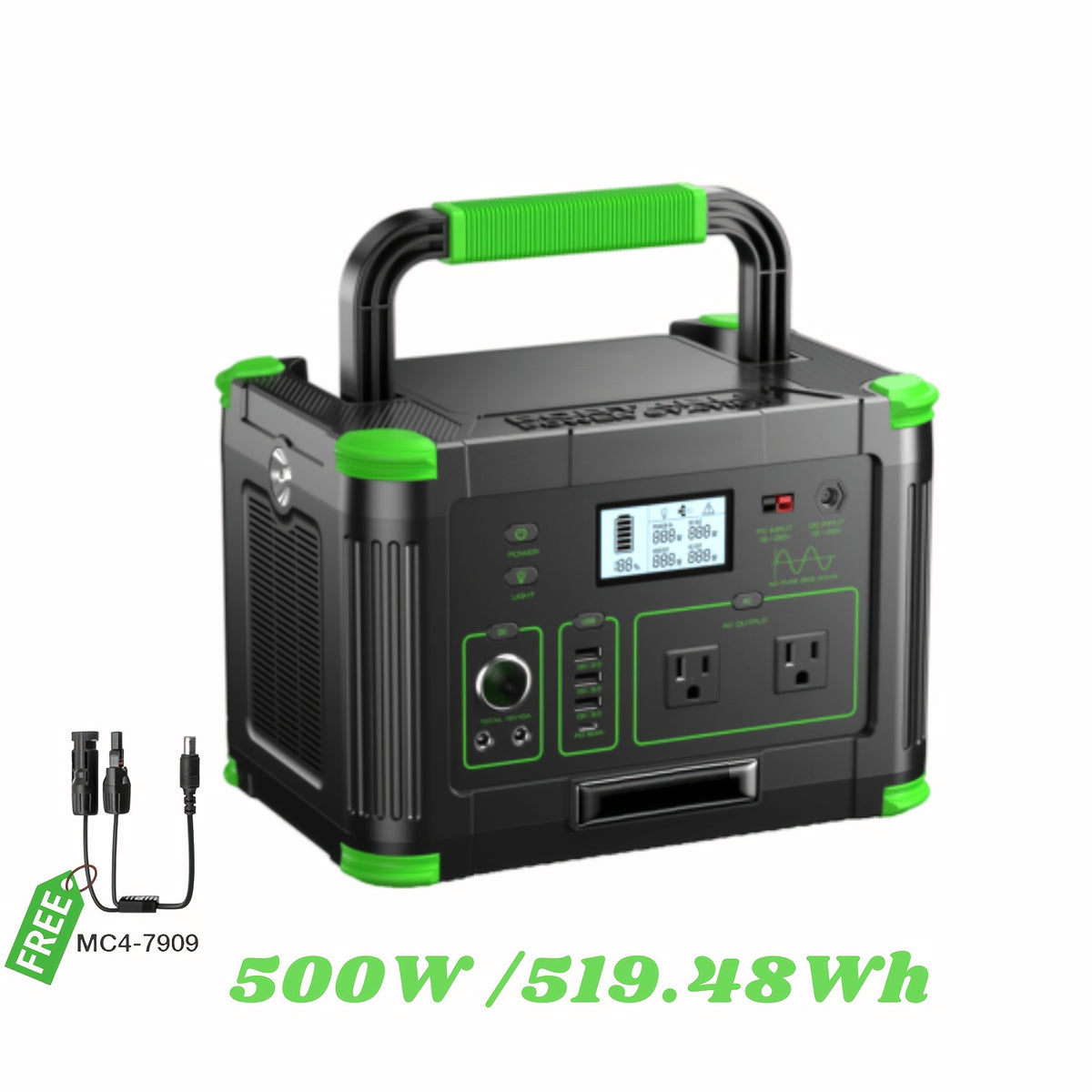 519.48Wh Power Station with 100W Solar Panel/500W Portable Power Station, Solar Generator 519.48Wh, ABS Material Powerstation with Dual DC Output, PD 60W USB-C Fast Charging, Supply for Home Backup, Emergencies, Camping, And Outdoor Adventures