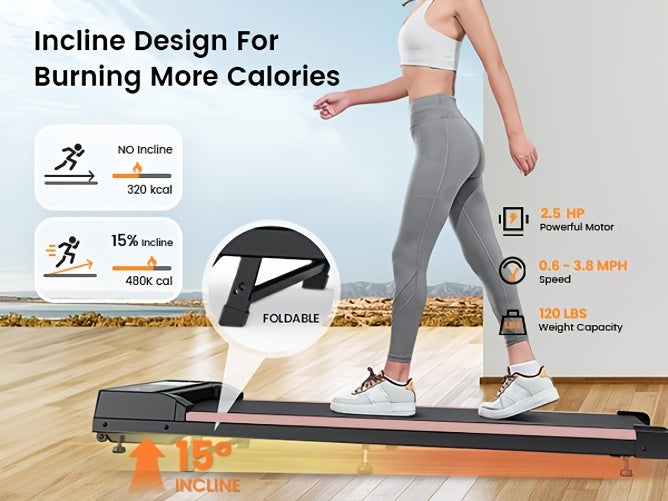 Portable 15% Incline Under Desk Walking Pad Treadmill, 2.5HP Lightweight Home Office Fitness Treadmill, 4-in-1 Walking Pad for Walking And Jogging Quiet, 265Lbs Capacity with Remote Control & LED Display, Walking Training, Weight Loss for Women