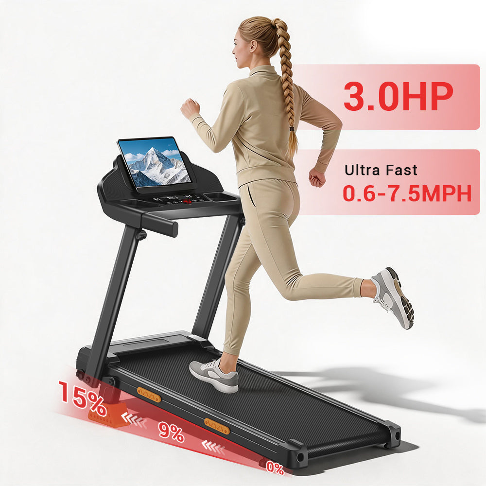 4-in-1 Foldable Treadmill with 15% Incline, Portable with Handle, 300 lbs Capacity for Home and Office