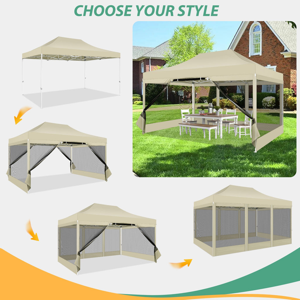 Hoteel 10x15 Heavy Duty Pop Up Canopy Tent with 4 Sidewalls, Commercial Gazebo Party Tent with Mosquito Netting Wall Easy Up Outdoor Instant Screen Tent for Backyard, Beach, Patio, Garden