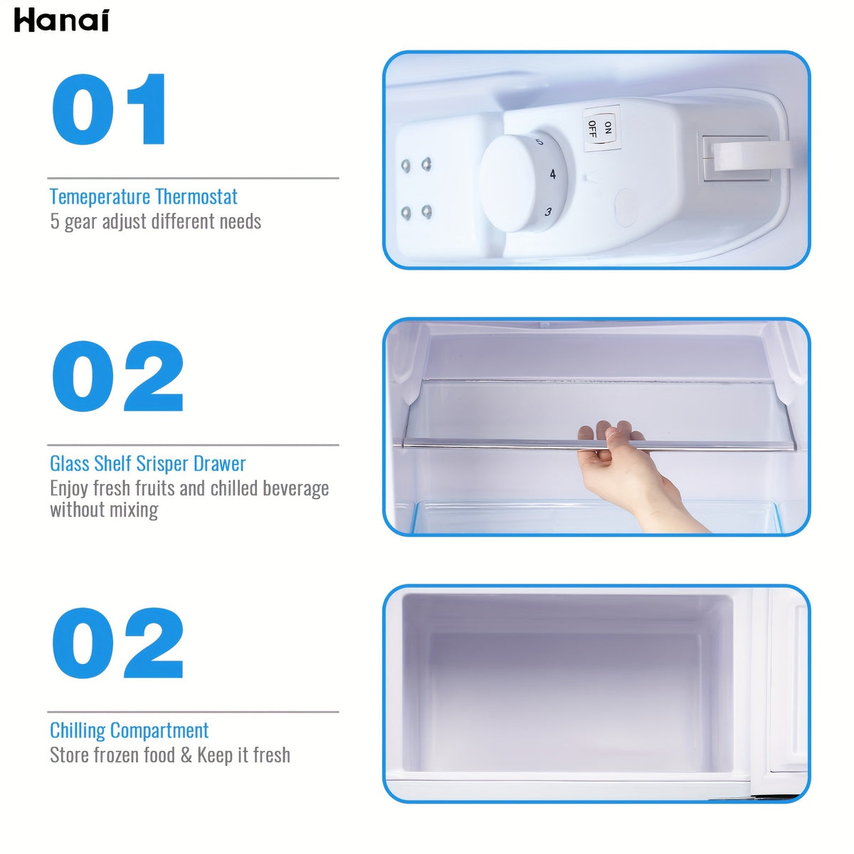 WANAI 3.5 Cu. Ft Mini Fridge with Freezer 2 Doors Mini Fridge Small Refrigerator with Adjustable Thermostat, Shelves Retro Mini Fridge for Dorm, Office, Bedroom, Apartment Black