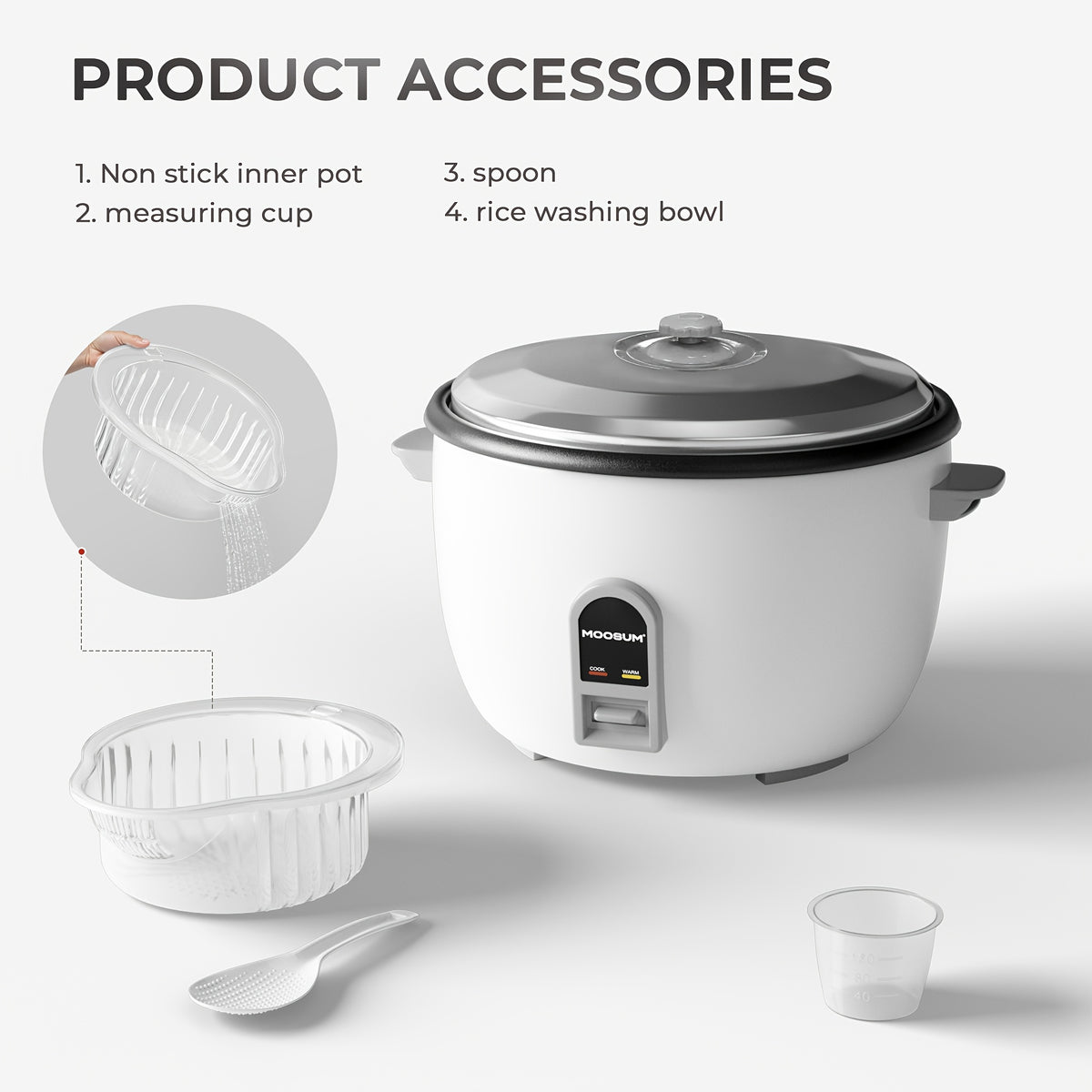 MOOSUM Commercial Rice Cooker, with a Large Capacity of 30 Cups Uncooked And 60 Cups Cooked, Features One-Touch Operation And a 12-Hour Keep Warm Function, Making It User-Friendly And Easy to Clean