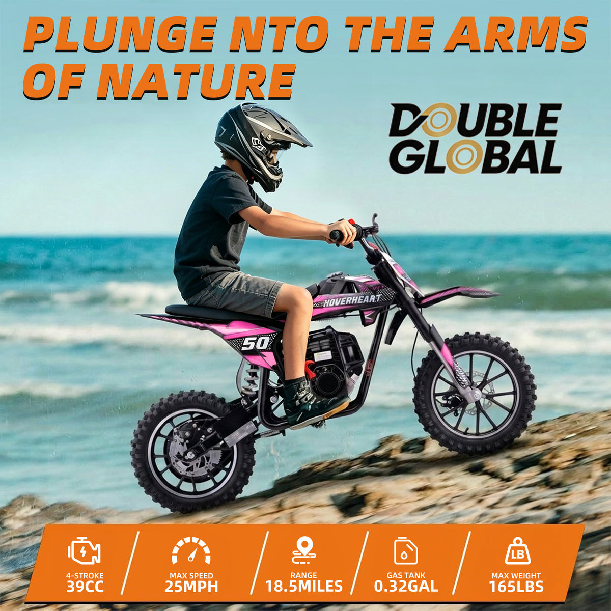 New gasoline mini off-road vehicle DB008, 49 CC four stroke off-road vehicle, rear shock absorber, metal frame, disc brake, maximum load of 165Lbs, maximum 25Mph, no need for mixed oil, random water cup included