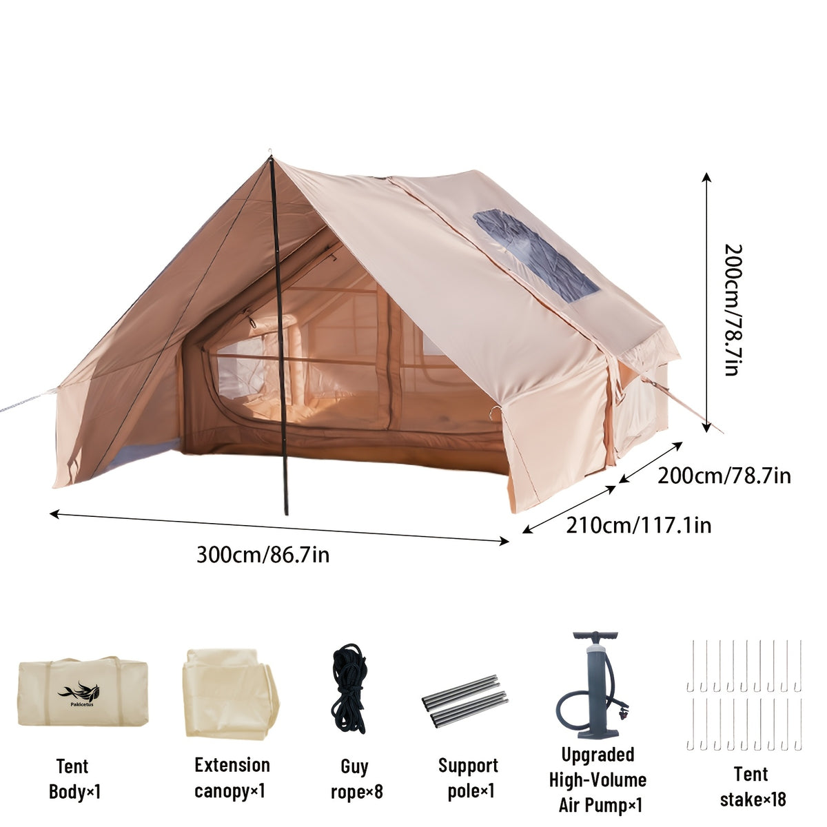 Inflatable Camping Tent for 4-6 Person Family Trips, PAKICETUS Quick-Setup Glamping Shelter with Breathable Mesh