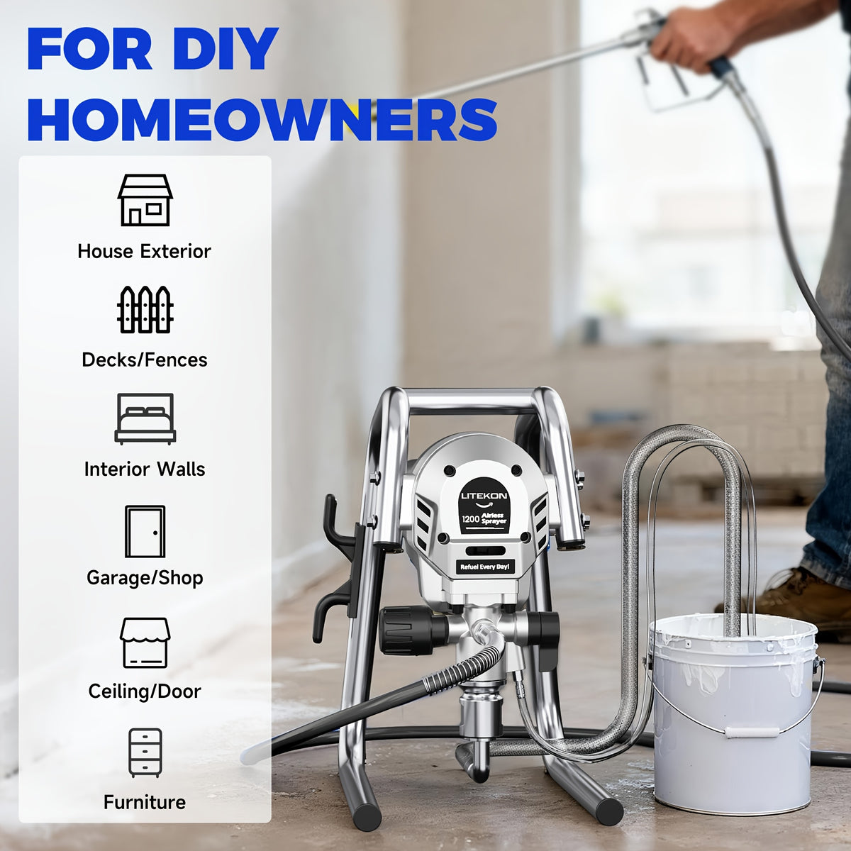 1200W Heavy-Duty Airless Paint Sprayer, 3300PSI High Pressure And 40.58oz/Min High Flow for Fast Painting, Up to 30% More Coverage with Less Overspray, for House Painting, Interior/Exterior Walls, Fences, Furniture. Gift for Father, Dad And Husband
