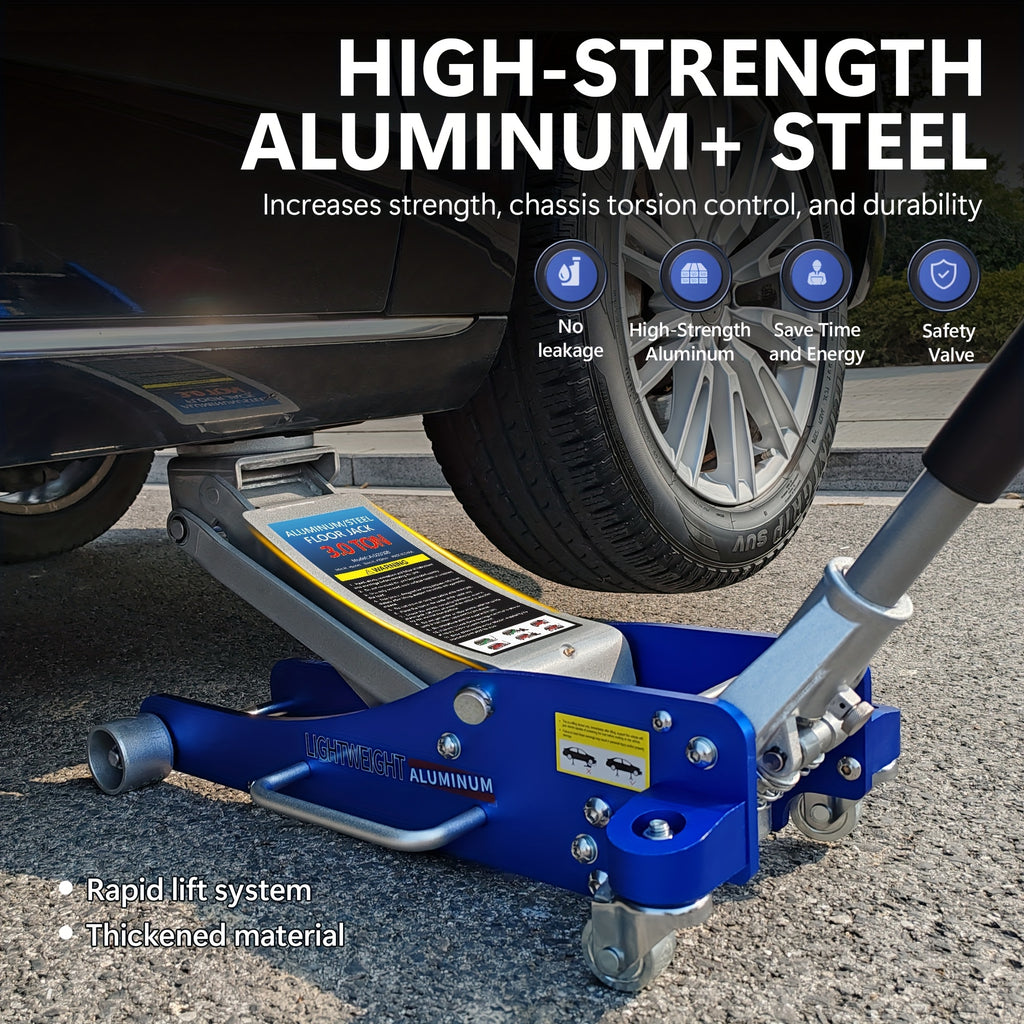 Hydraulic Low-Profile Racing Floor Jack Made of Aluminum And Steel, Featuring a Dual Piston Quick Lift Pump, Available in 1.5 Ton, 2.5 Ton, And 3 Ton Capacities