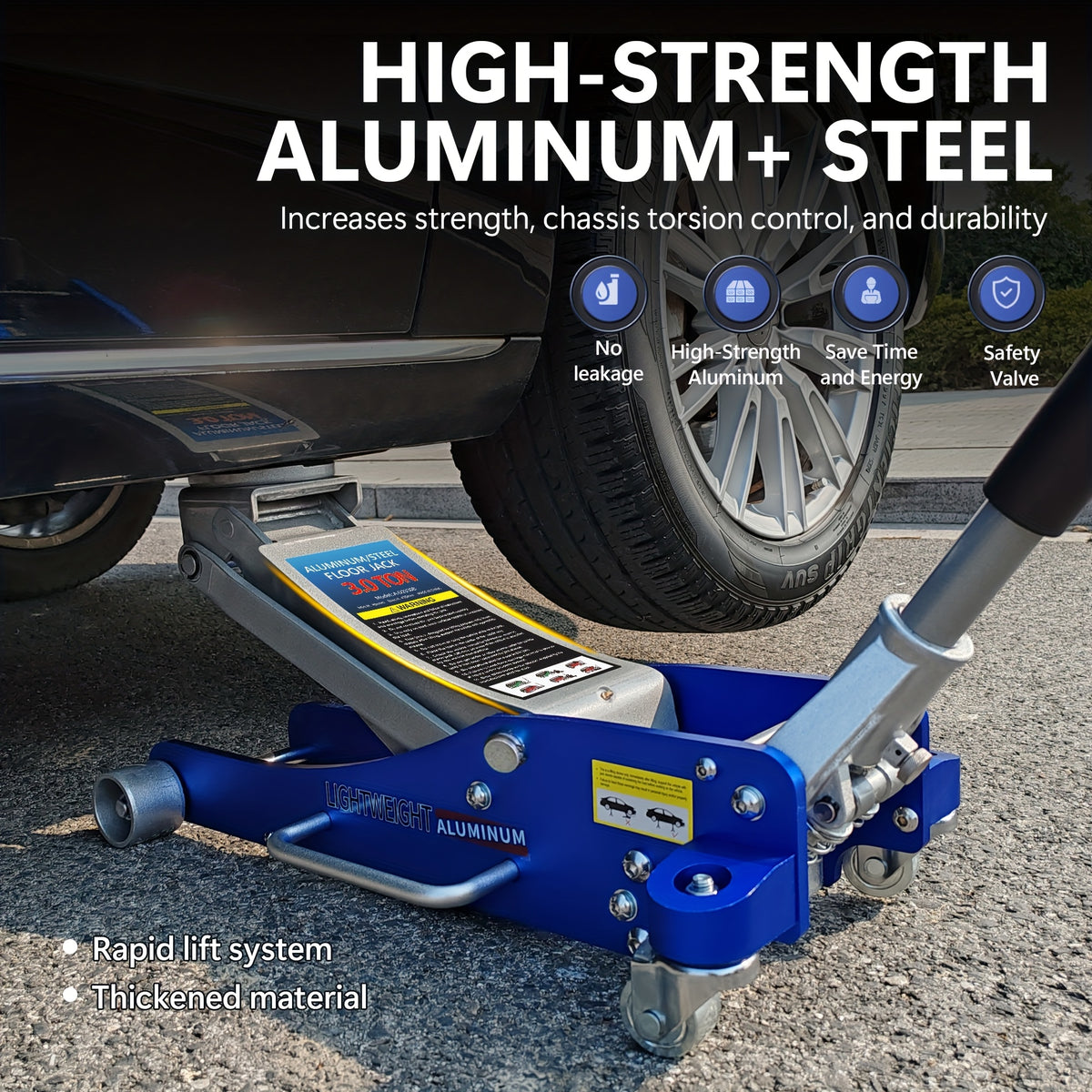 Hydraulic Low-Profile Racing Floor Jack Made of Aluminum And Steel, Featuring a Dual Piston Quick Lift Pump, Available in 1.5 Ton, 2.5 Ton, And 3 Ton Capacities