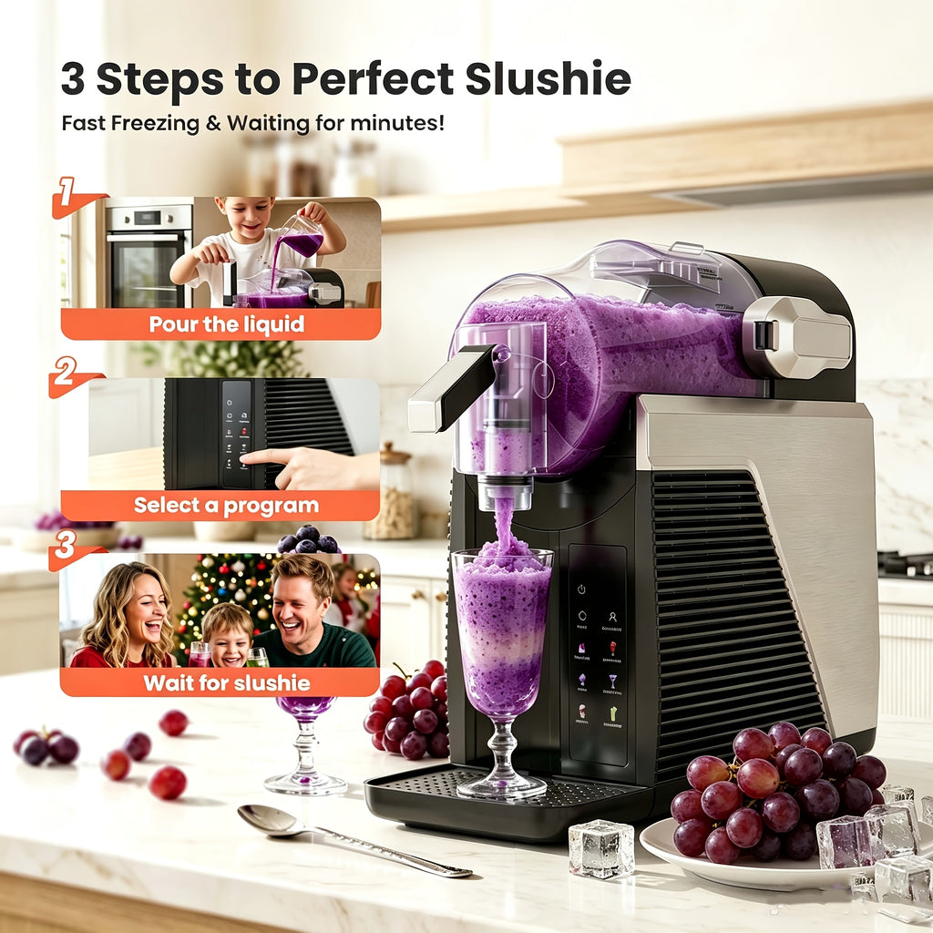 Slushie Machine, Self-Cleaning, 3 Preset Programs Slushie Maker, Professional Slushy Machine For Home, No Ice Needed Frozen Drink Maker For Margaritas & Milkshakes Smoothie, And More, Water Tank MAX 75OZ