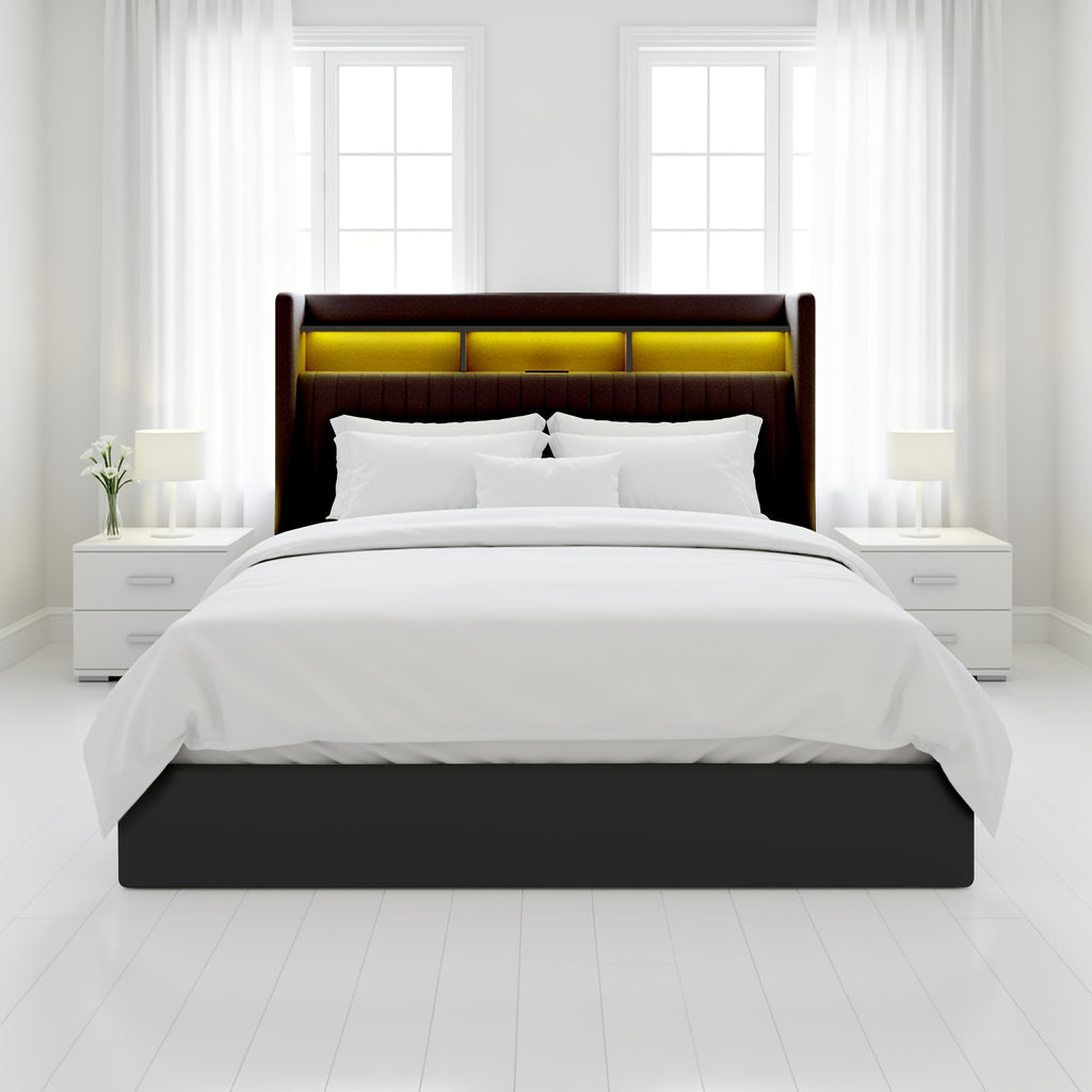 WEEWAY Lift Up Storage Bed Frame, Velvet Vertical Channel Headboard, LED Light And Charging Station, Hydraulic Support, Noise-Free Wooden Slats, No Box Spring Needed, Bedroom Furniture, Masterroom, Guestroom, White, Black, Cream, Grey, Free Shipping