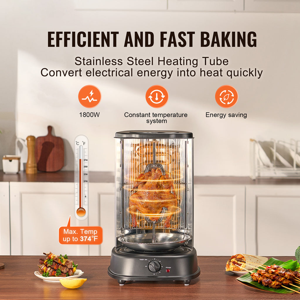 VEVOR Stainless Steel Shawarma Grill Machine Vertical Gyro Rotisserie Doner, Electric/Electric heating type/Gas (propane)