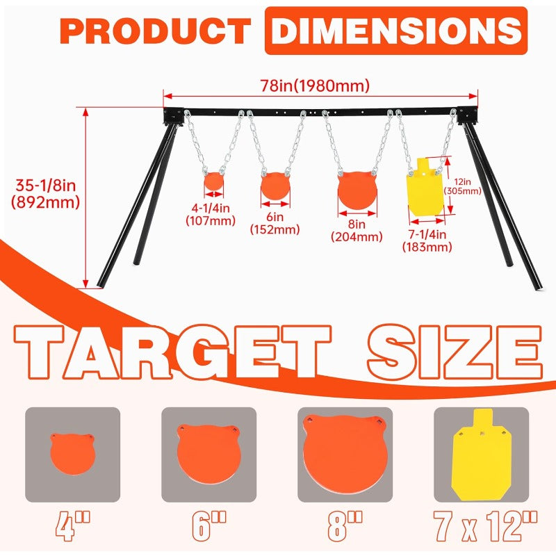 Outdoor Steel Target Stand Shooting System with 3 Gong Targets and 1 Torso Target, Powder-Coated Black Stand, Target Stand Kit