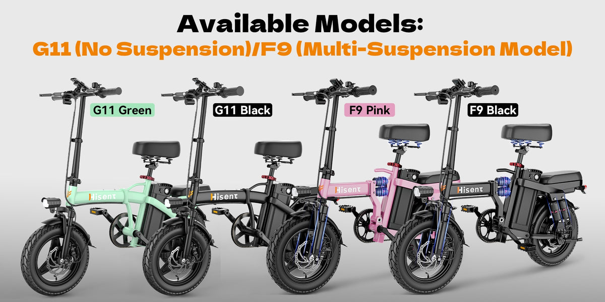 Hisent Foldable Electric Bicycle, Power: 500W Brushless Motor, 48V 10AH/17.5AH Lithium Battery (optional), 12 to 35 Miles Range; Speed: 19.9 MPH, Dual Brakes, LED Headlights, 14-inch Tires, Commuting And School Trips, Stylish Design, Sturdy Structure