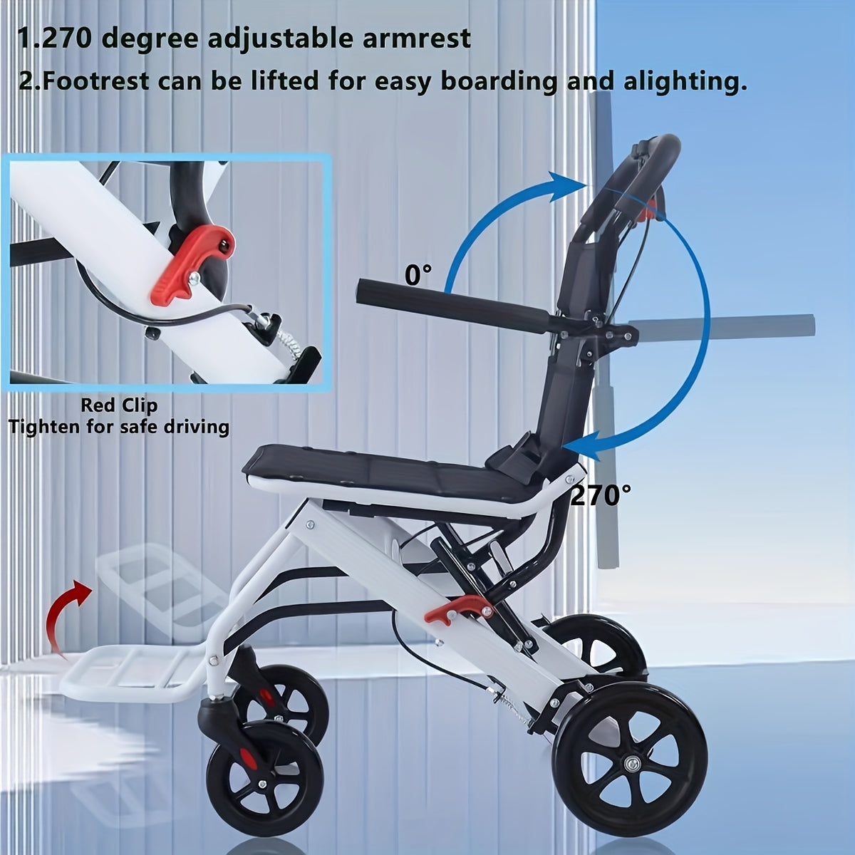 Aevi Ultra-Light Folding Portable Wheelchair for the Elderly, Portable Wheelchair for Adults and Children, Load Capacity 220 Lbs, Suitable for the Elderly, Adults, and Seniors for Outings, Can Be Placed in the Trunk