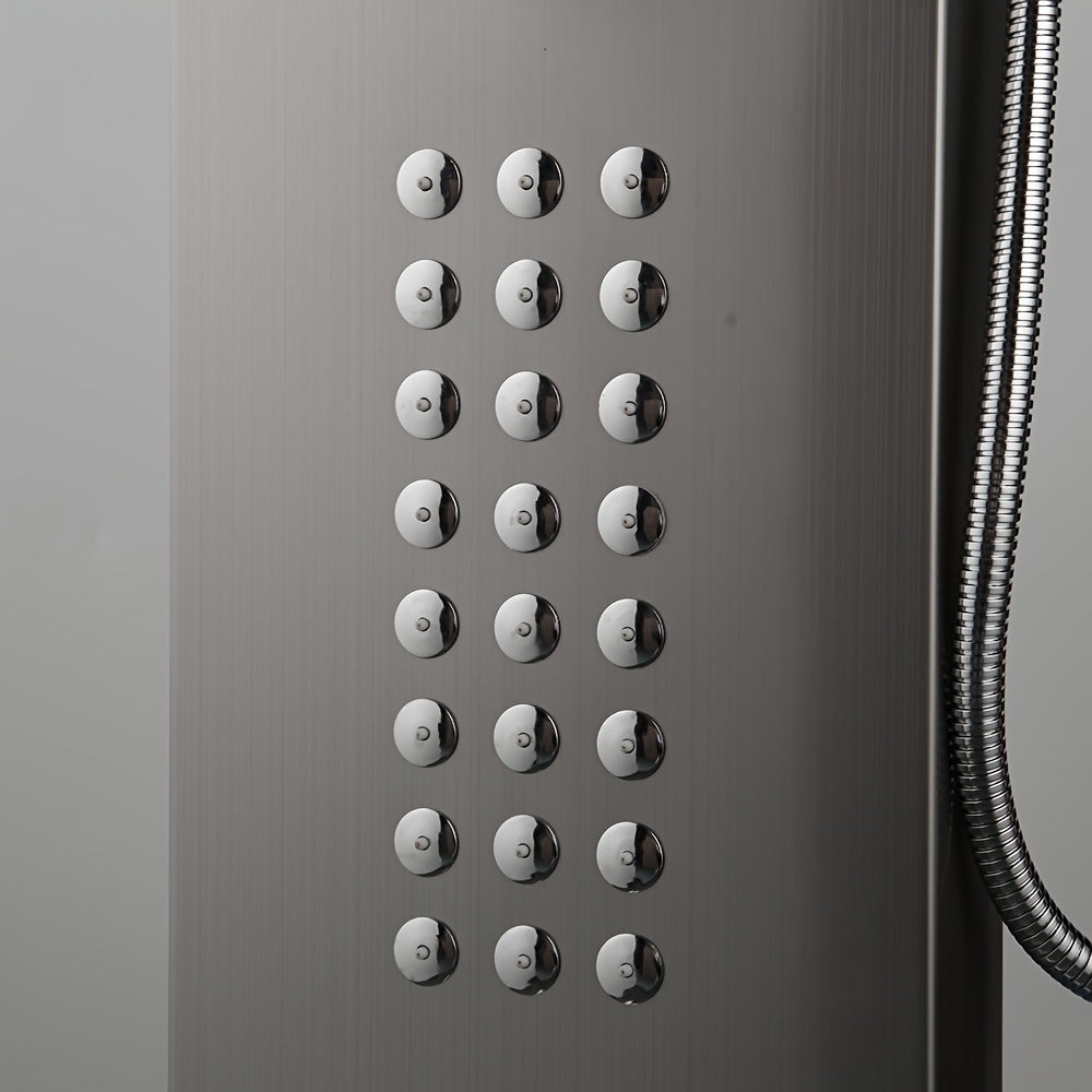 Luxurious Brushed Nickel Rainfall Shower System with Digital Display Mixer & Body Massage Jets - Wall-Mounted, Dual-Function Hand Sprayer for a Premium Bathroom Experience