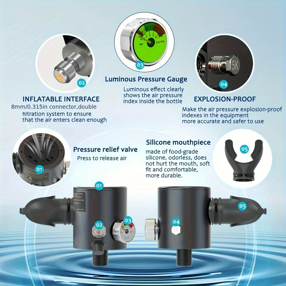 HOUVAN 16.91 oz Mini Diving Tanks Aluminum Alloy Diving Oxygen Cylinder Suitable For Underwater Photography, Underwater Recreation, Snorkeling Practice, Perfect | Portable Shallow Diving Cylinder | Boat Backup Air Source | Snorkeling Diving Tank