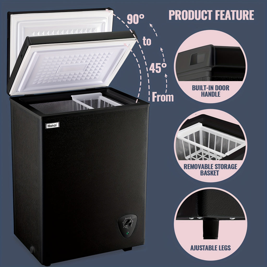 3.5 Cu.Ft Small Chest Freezer with Removable Basket Freestanding Top Open Door Compact Deep Freezer with Adjustable Temperature for Home/Kitchen/Office