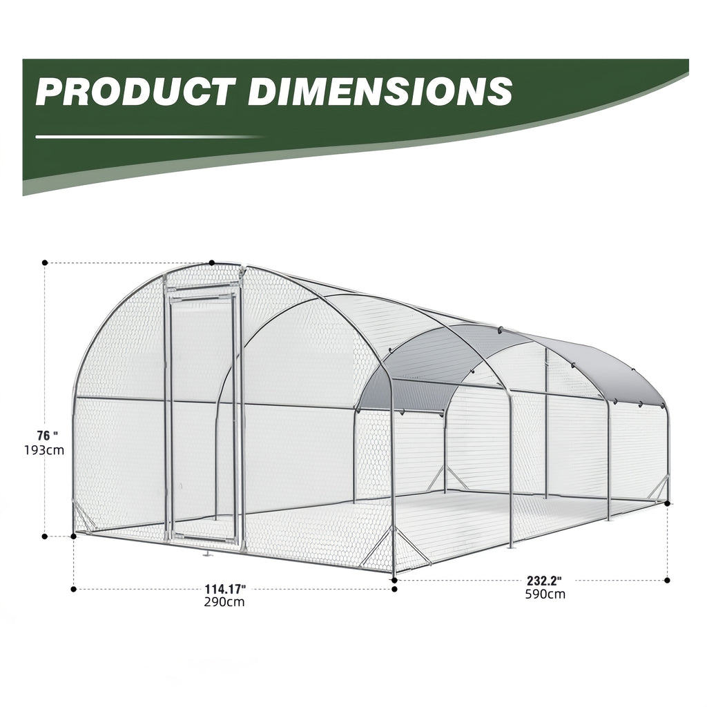 [Chicken Coop with Run] Large Chicken Coop with Run Walk-In Poultry Cage Chicken Runs House Pen Cage Dome Roofed Chicken Coops with Cover for Outdoor Backyard Farm Use, Raising Small Animals, Dome Roof