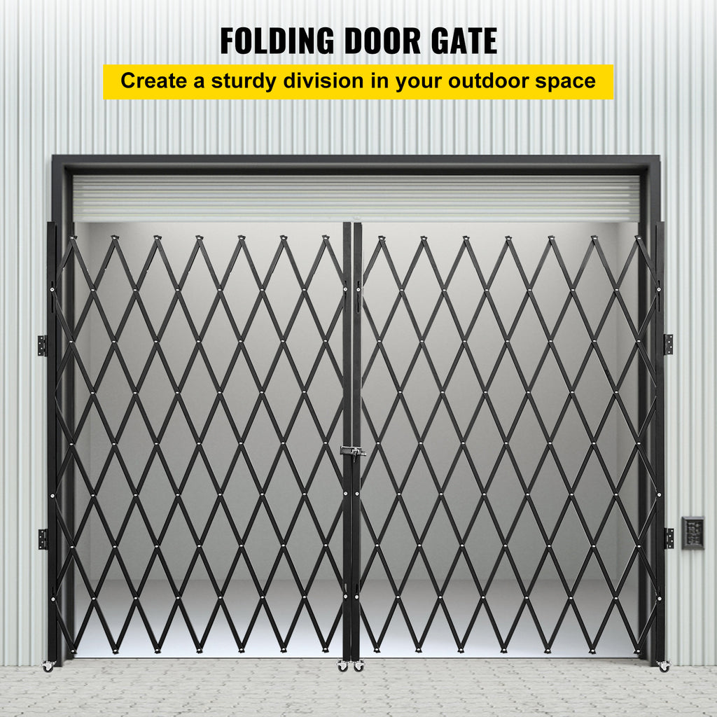 VEVOR Double Folding Security Gate, 87" H x 150" W Folding Door Gate, Steel Accordion Security Gate, Flexible Expanding Security Gate, 360 Rolling Barricade Gate, Scissor Gate or Door with Keys