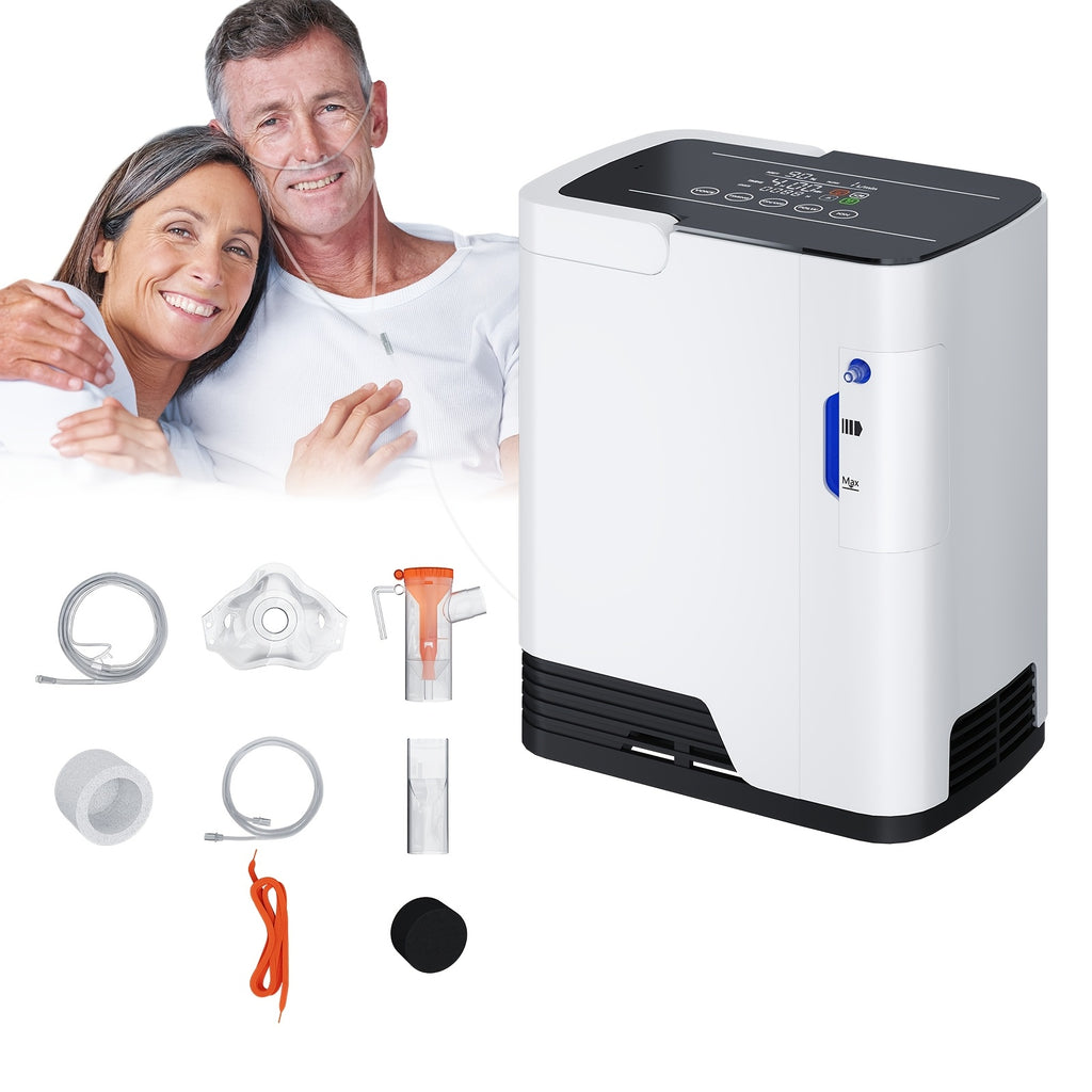 2-in-1 Oxygen Concentrator&Home Use Oxygen Machine: 0.26-1.85gal Adjustable Flow, Voice Guide, 4H Timer, Ultra Quiet Design with Portable Handle