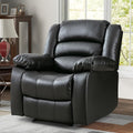 Black Recliner Chair with Overstuffed Arm and Back, Breathable Faux Leather Manual Reclining Chairs, Living Room Single Sofa Recliners