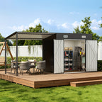 6x4/5x3/8x6ft Outdoor Storage Shed & Hardtop Gazebo Combo, 2-in-1 Outdoor Combo, Metal Lean to Shed with Open-Sided Pergola, Durable Garden Tool Shed for Patio, Backyard, Deck..