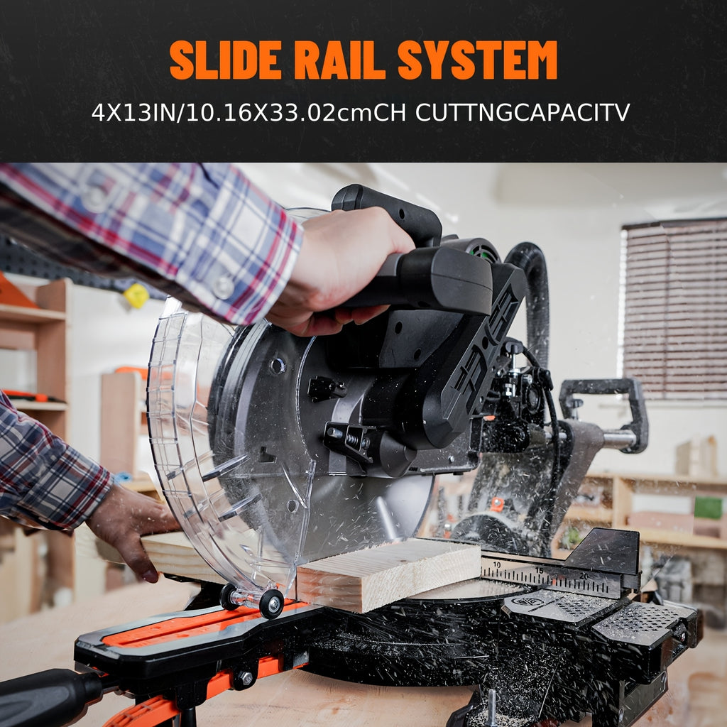12" Blade 15Amp Sliding Compound Miter Saw with Aluminum Alloy Guard, 3800 RPM, Double-Bevel 45° And Dual Miter 45°, Max 13.2" X 4.1" Cutting Capacity, Dado Slot, 9 Positive Stops, Ideal for Woodworking Projects