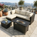 Outdoor Patio Sofa Set in L-Shaped 5- or 6-Piece Design for Backyard and Poolside Lounging