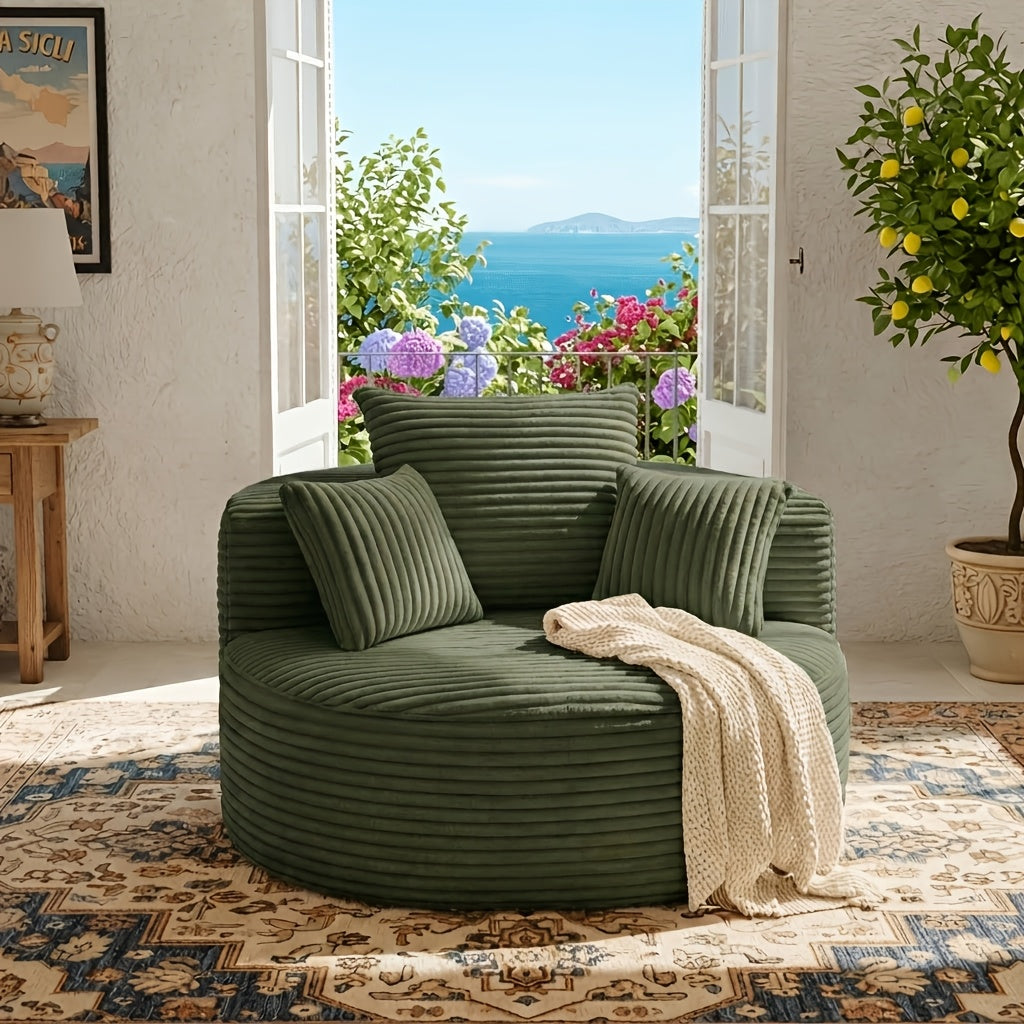 46.5 Inch Corduroy Cloud Lounge Sofa, Single Sofa with High-Density Foam Filling, Soft Round Accent Seat, Modular Cloud Sofa, Plush Corduroy Fabric, No Assembly Required, for Living Room, Bedroom, Reading Nook, Free Delivery