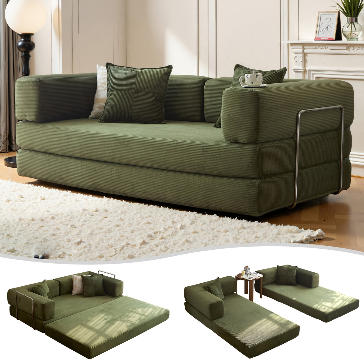 Boneless Sofa Bed, Convertible Modular Sofa With Armrest Pillow, Modular Sofa In A Box Compressed Memory Foam Sofa With Washable Sofa Cover For Living Room, Bedroom, Apartment, No Assembly