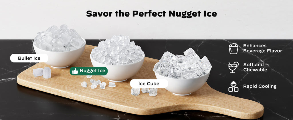 44 LBS Nugget Ice Maker Machine, Desktop ice maker, with front-pull-out water tank and removable basket, suitable for home/ kitchen/ camping, stainless steel