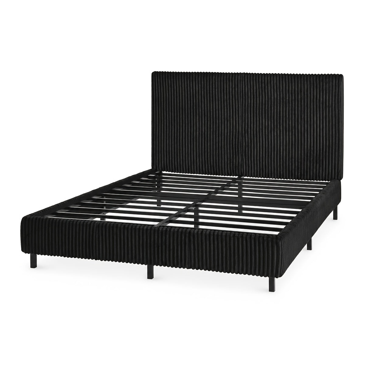 Platform Bed Frame with Upholstered Corduroy Headboard, Fully Padded 3.5" Thick Gap-Free Design, Heavy Duty Metal Slats, No Box Spring Required