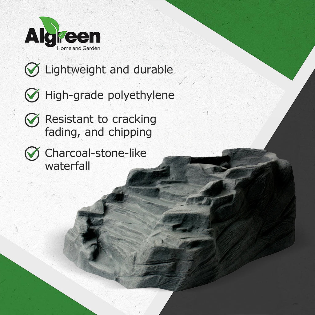 Algreen Products Tranquility Lightweight Polyethylene Outdoor Water Fountain Rock Waterfall for Garden, Pond, and Backyard, Gray