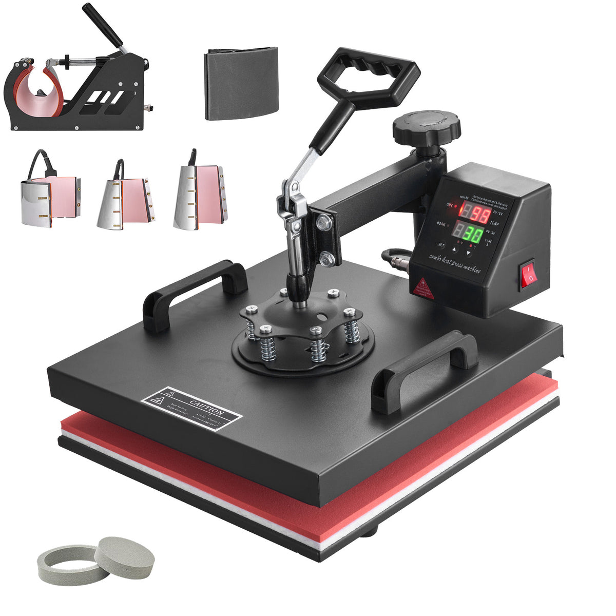 VEVOR Heat Press 15x15 Inch 8 in 1 Heat Press Machine Digital Multifunctional Sublimation Heat Transfer Machine Dual LED Display 360 Degree Rotation Swing Away for Printing T Shirts Hat Mug Cap Plate