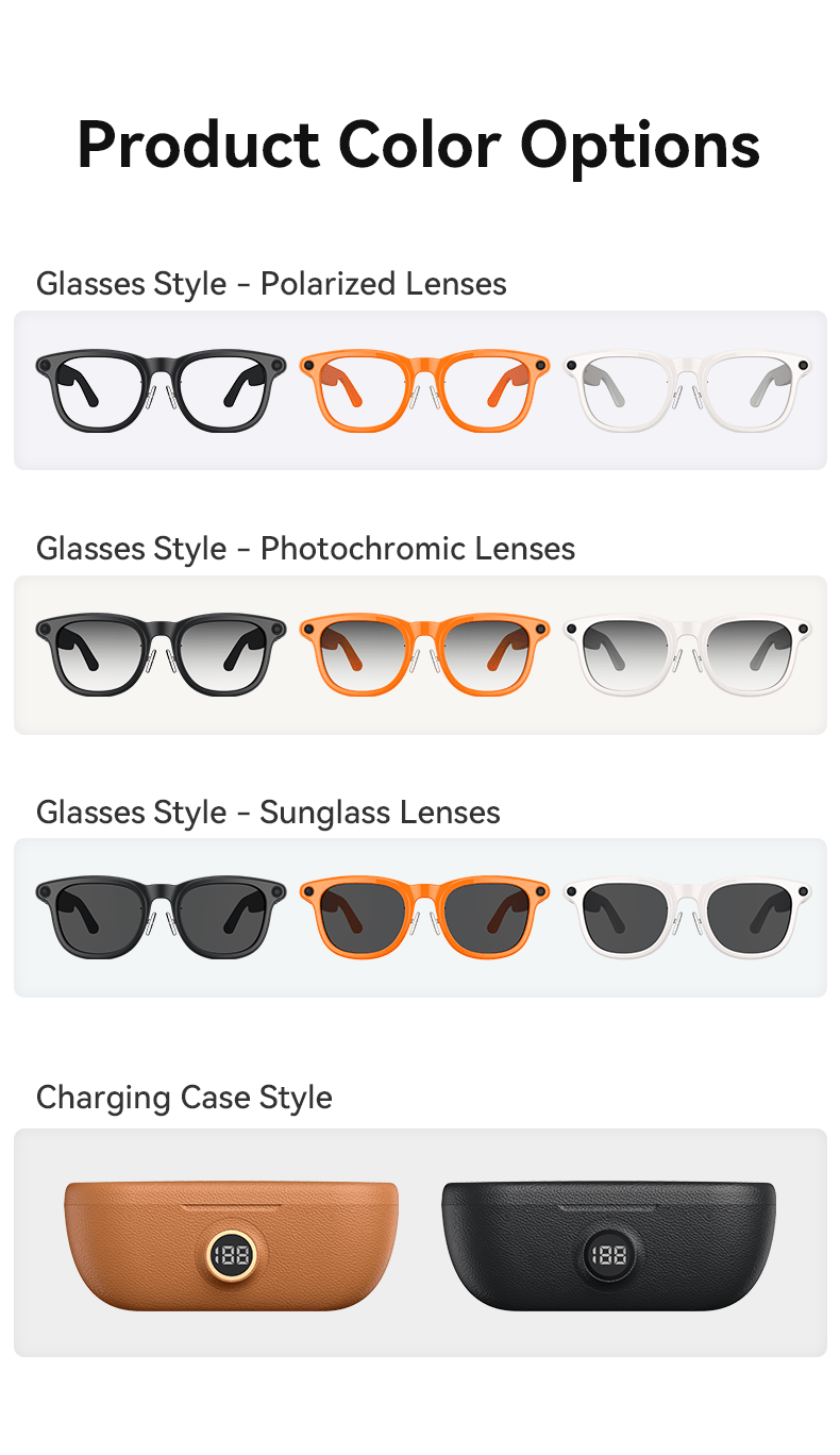[Valentine's Day Gift] Smart Camera Glasses, 800MP Photochromic Lenses, 160+ Languages Real-time Translation, AI Voice Assistant, First-Ever Temple Battery Indicator, Charging Case with Battery Display, Anti-Shake Shooting, Emergency Charging