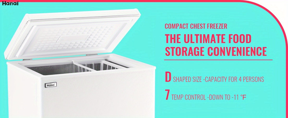 Chest Freezer WANAI 5.0 Cu. Ft. Compact Deep Freezer with Removable Basket and Adjustable Temperature Control