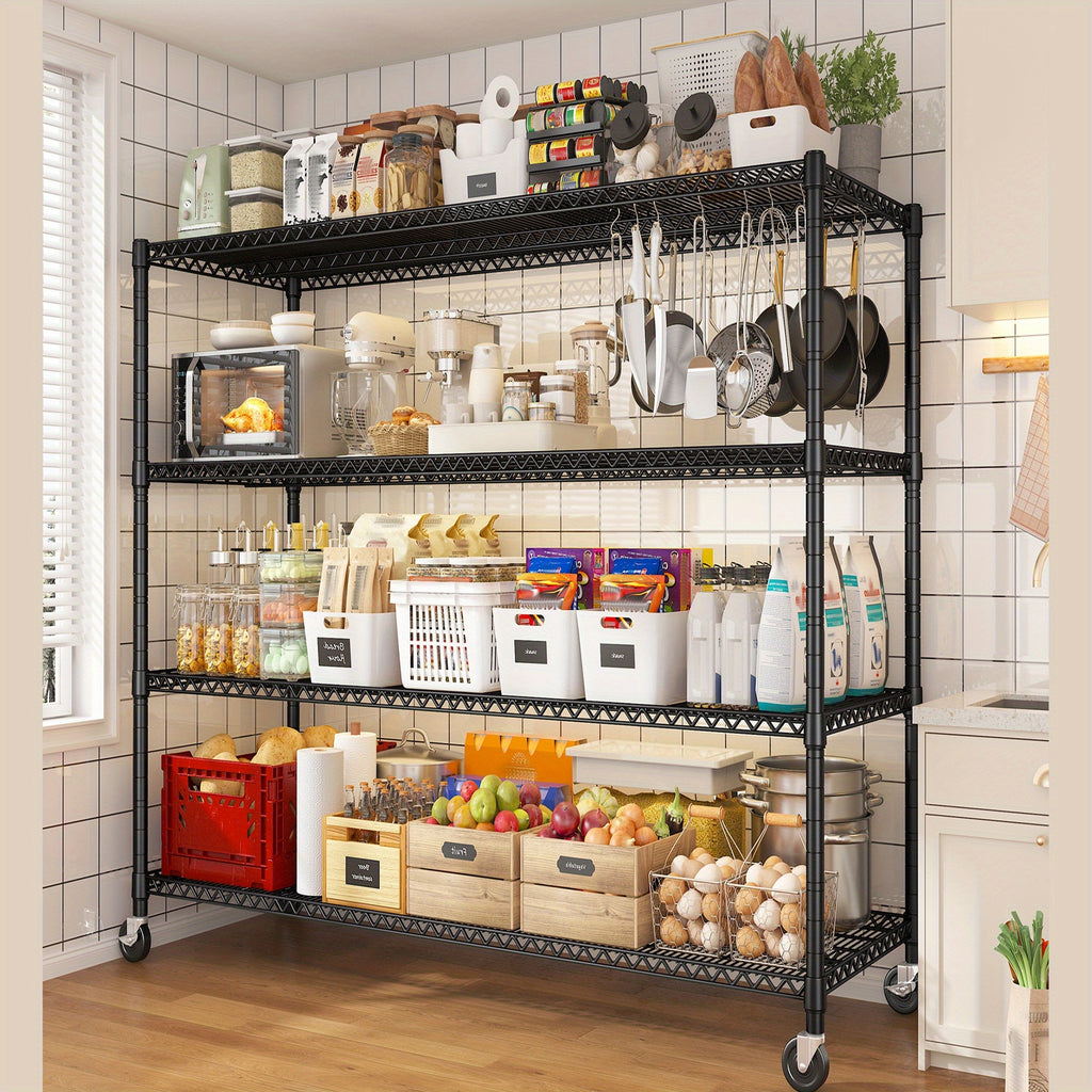 REIBII Storage Shelves 3200 LBS Capacity Wire Shelving with Wheels Heavy Duty Metal Shelf for Warehouses, Garage, Kitchens, School, Commercial Shelf, 73" H X 60" W X 18" D, Standing Shelf