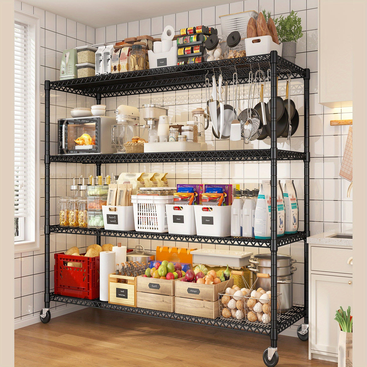 REIBII Storage Shelves 3200 LBS Capacity Wire Shelving with Wheels Heavy Duty Metal Shelf for Warehouses, Garage, Kitchens, School, Commercial Shelf, 73" H X 60" W X 18" D, Standing Shelf