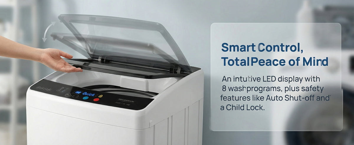 15.6/17.6/25/30lbs Full Automatic Portable Washing Machine - Compact Design with Drain Pump, 10 Programs, 8 Water Levels, LED Display & 24H Delay Start, Ideal for Apartment, RV & Camping