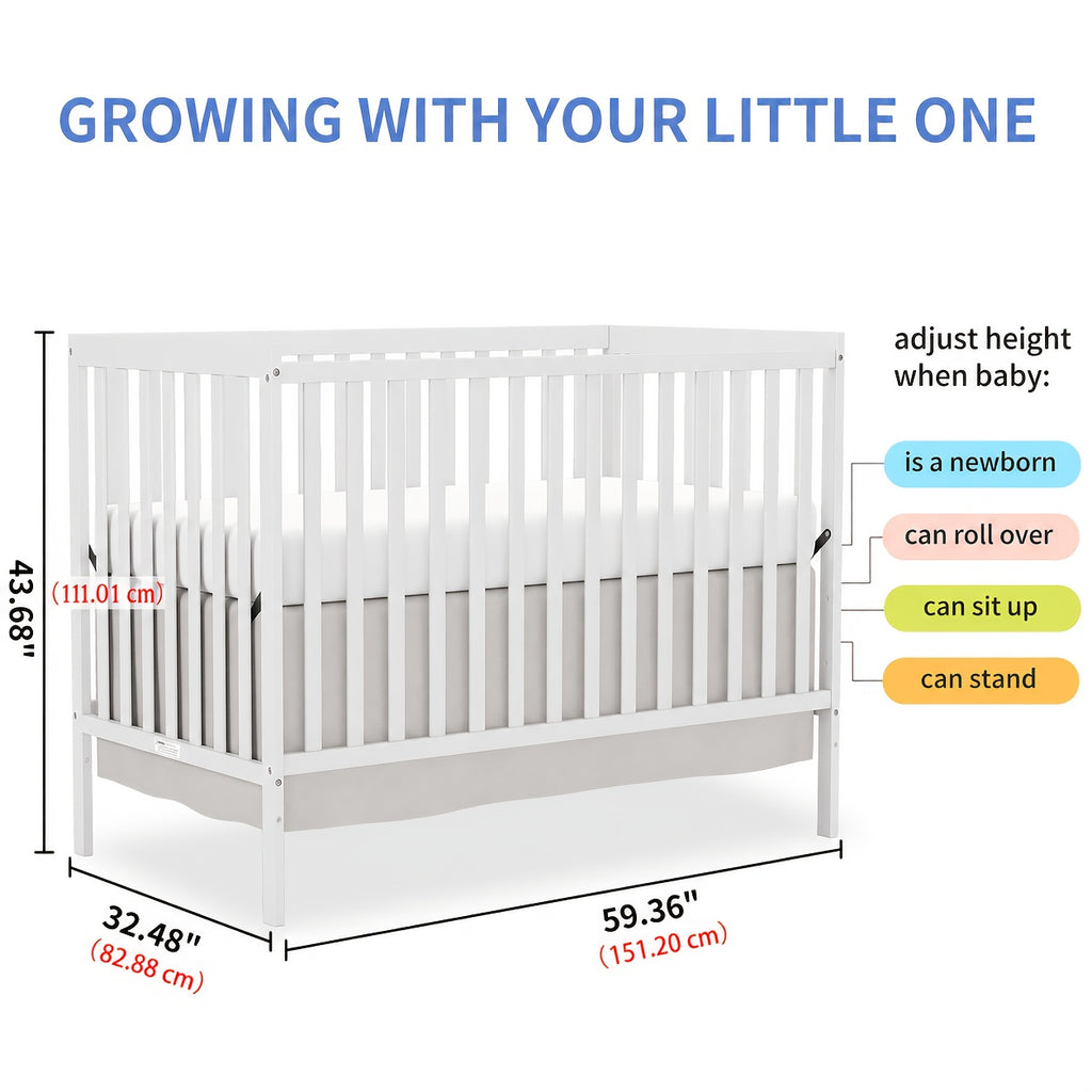 Goldzone Crib 5in 1 Convertible, Wooden Newborn Essentials Convertible to Toddler Bed, Sofa Bed and Full Size Bed, Baby Cribs with 4 Adjustable Bases for Nursery Decor, Baby Stuff Clearance, Item Weight: 37lbs, Maximum Weight Recommendation: 50lbs