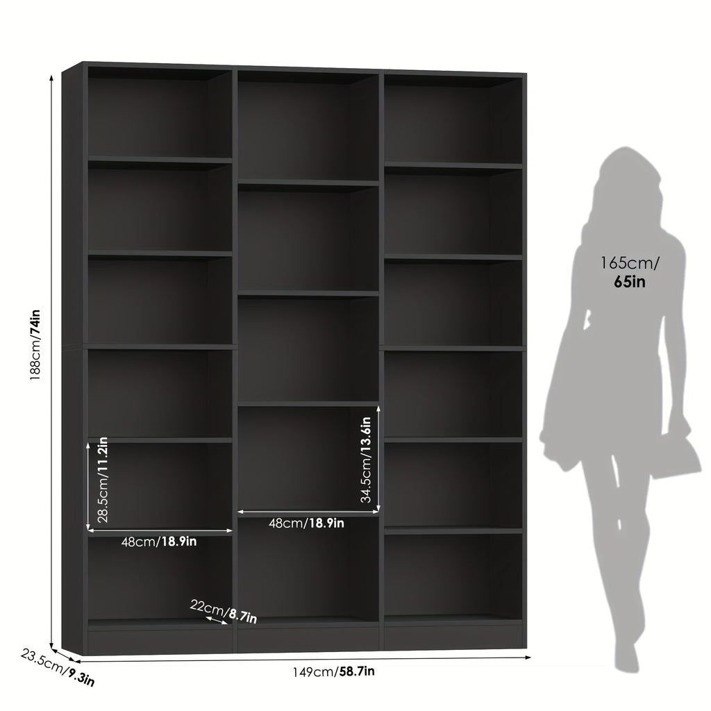FULTRU Triple Wide Bookshelf, 6 Tier Large Bookshelf, Bookcase with 17 Open Display Shelves, 74'' Tall Bookcases And Bookshelves for Living Room, Home Office, Library